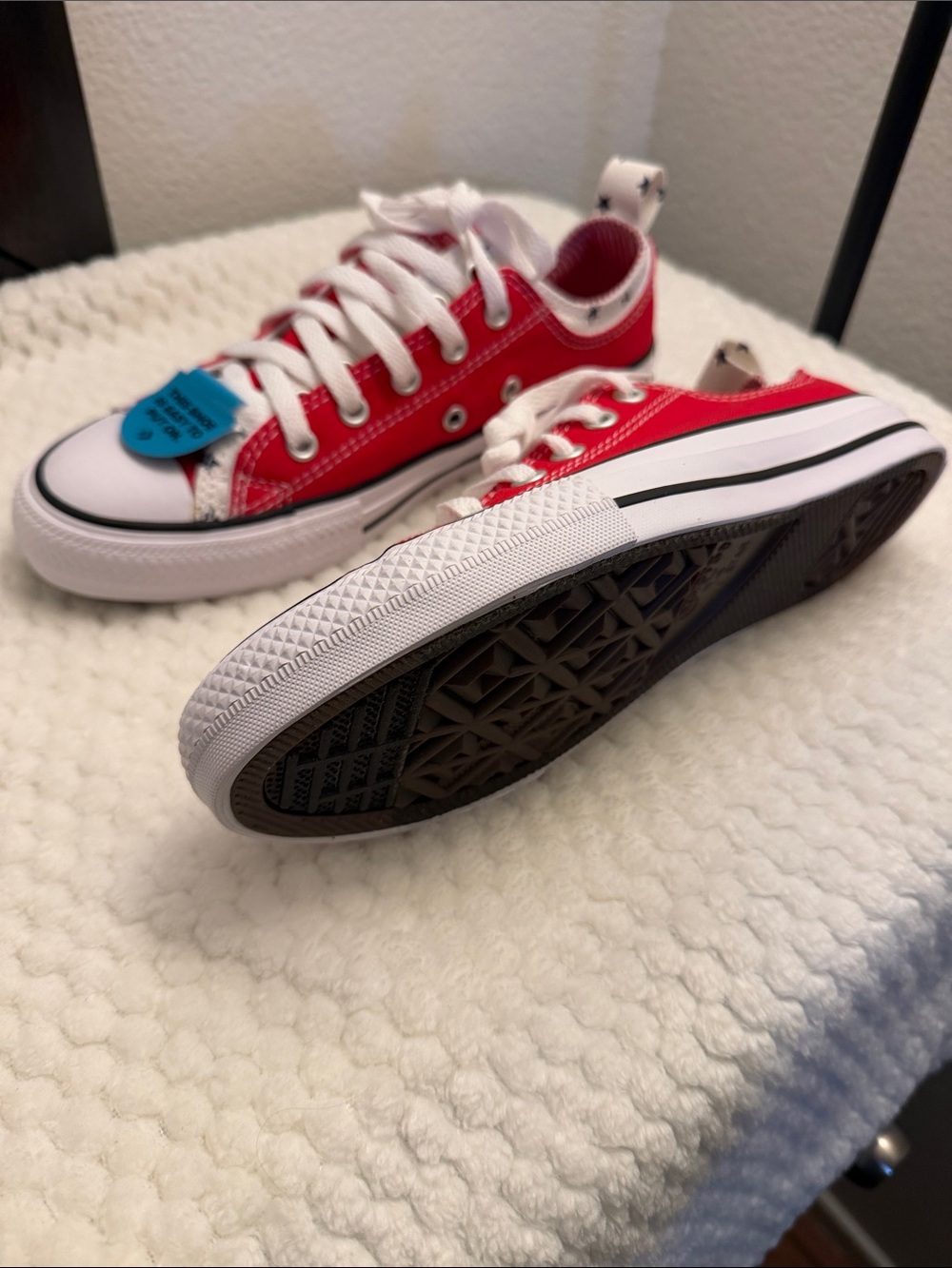Kids Red Low-Top Canvas Sneakers with Star Heel Tabs - Picture 5 of 14